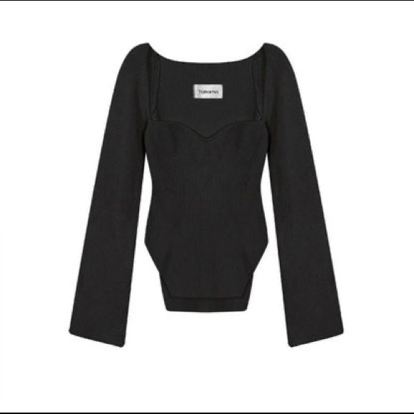 black long sleeve sweetheart neckline top - Picture 3 of 4
